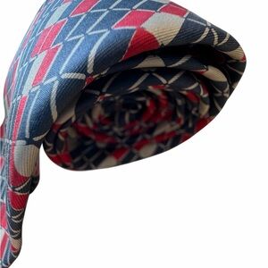 Lanvin Blue and Red Checkered Silk Tie